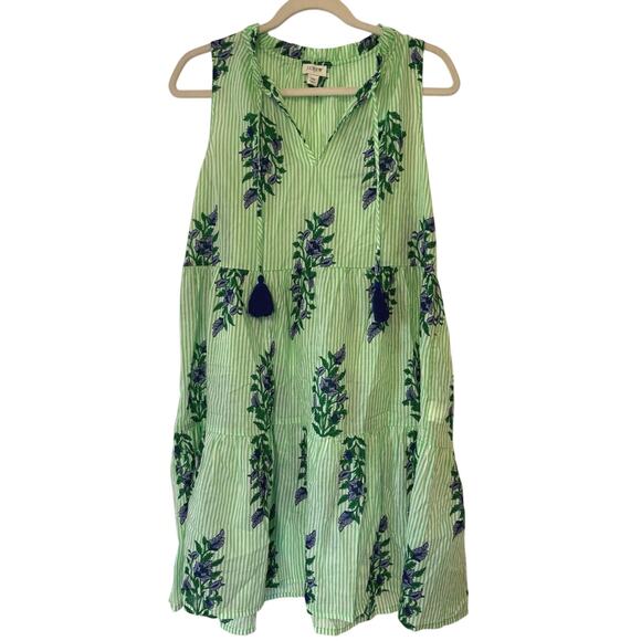 J.Crew Floral Mini Beach Dress Green Stripe Size XS - Picture 2 of 6